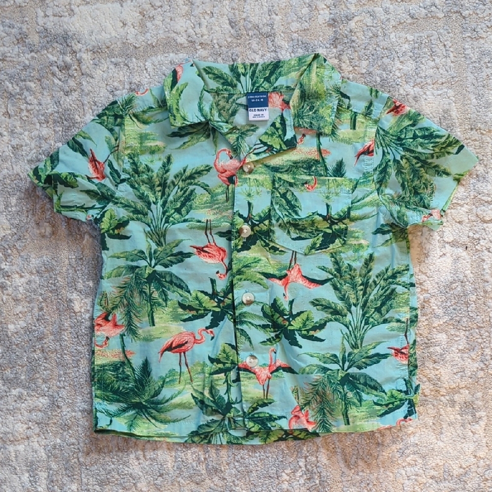 Old Navy Tropical Flamingo Shirt Size 18-24 Months